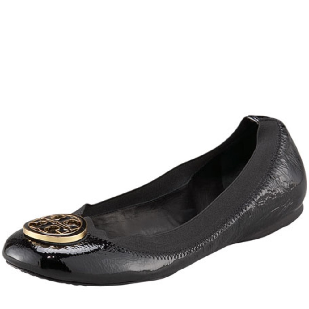 Tory Burch Black Patent Leather Caroline Flats